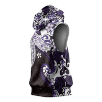 Monstera Plumeria Flowers Purple Sleeveless Hoodie Polynesian Pattern