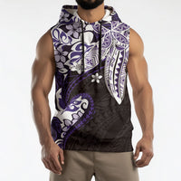 Monstera Plumeria Flowers Purple Sleeveless Hoodie Polynesian Pattern