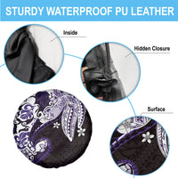 Monstera Plumeria Flowers Purple Spare Tire Cover Polynesian Pattern