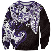 Monstera Plumeria Flowers Purple Sweatshirt Polynesian Pattern