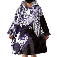 Monstera Plumeria Flowers Purple Wearable Blanket Hoodie Polynesian Pattern