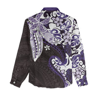 Monstera Plumeria Flowers Purple Women Casual Shirt Polynesian Pattern