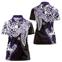 Monstera Plumeria Flowers Purple Women Polo Shirt Polynesian Pattern