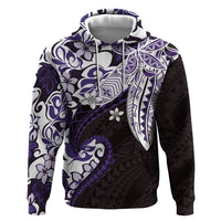 Monstera Plumeria Flowers Purple Zip Hoodie Polynesian Pattern