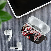 Monstera Plumeria Flowers Red AirPods Case Polynesian Pattern