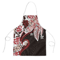 Monstera Plumeria Flowers Red Apron Polynesian Pattern