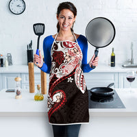 Monstera Plumeria Flowers Red Apron Polynesian Pattern