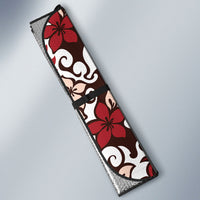 Monstera Plumeria Flowers Red Auto Sun Shade Polynesian Pattern