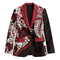 Monstera Plumeria Flowers Red Blazer Polynesian Pattern