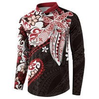Monstera Plumeria Flowers Red Button Sweatshirt Polynesian Pattern
