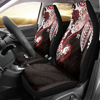 Monstera Plumeria Flowers Red Car Seat Cover Polynesian Pattern