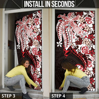 Monstera Plumeria Flowers Red Door Cover Polynesian Pattern