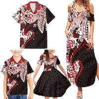 Monstera Plumeria Flowers Red Family Matching Summer Maxi Dress and Hawaiian Shirt Polynesian Pattern