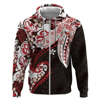 Monstera Plumeria Flowers Red Hoodie Polynesian Pattern