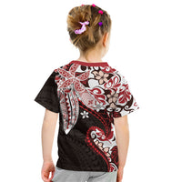Monstera Plumeria Flowers Red Kid T Shirt Polynesian Pattern