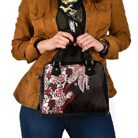 Monstera Plumeria Flowers Red Shoulder Handbag Polynesian Pattern