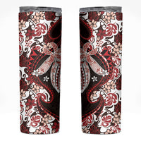 Monstera Plumeria Flowers Red Skinny Tumbler Polynesian Pattern