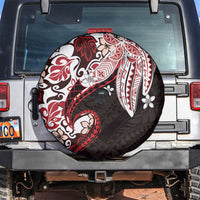 Monstera Plumeria Flowers Red Spare Tire Cover Polynesian Pattern