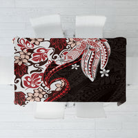 Monstera Plumeria Flowers Red Tablecloth Polynesian Pattern