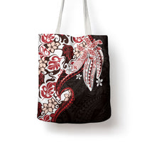 Monstera Plumeria Flowers Red Tote Bag Polynesian Pattern