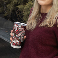 Monstera Plumeria Flowers Red Tumbler Cup Polynesian Pattern