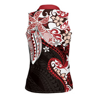 Monstera Plumeria Flowers Red Women Sleeveless Polo Shirt Polynesian Pattern