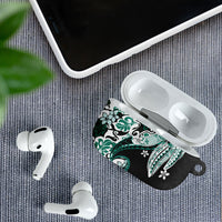 Monstera Plumeria Flowers Teal AirPods Case Polynesian Pattern