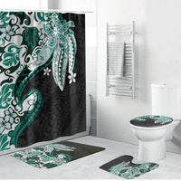 Monstera Plumeria Flowers Teal Bathroom Set Polynesian Pattern
