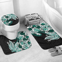 Monstera Plumeria Flowers Teal Bathroom Set Polynesian Pattern