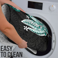 Monstera Plumeria Flowers Teal Bathroom Set Polynesian Pattern