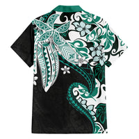 Monstera Plumeria Flowers Teal Family Matching Off Shoulder Short Dress and Hawaiian Shirt Polynesian Pattern