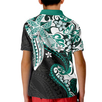 Monstera Plumeria Flowers Teal Kid Polo Shirt Polynesian Pattern