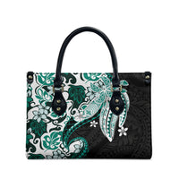 Monstera Plumeria Flowers Teal Leather Bag Polynesian Pattern