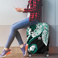 Monstera Plumeria Flowers Teal Luggage Cover Polynesian Pattern