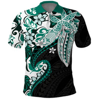 Monstera Plumeria Flowers Teal Polo Shirt Polynesian Pattern