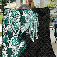 Monstera Plumeria Flowers Teal Quilt Polynesian Pattern