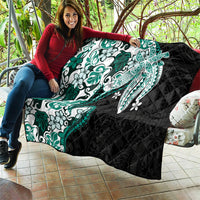 Monstera Plumeria Flowers Teal Quilt Polynesian Pattern