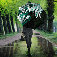 Monstera Plumeria Flowers Teal Umbrella Polynesian Pattern