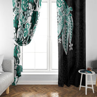 Monstera Plumeria Flowers Teal Window Curtain Polynesian Pattern