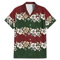 Hawaiian Hibiscus Christmas Color Family Matching Mermaid Dress and Hawaiian Shirt Unique LT01 Dad's Shirt - Short Sleeve Red - Polynesian Pride