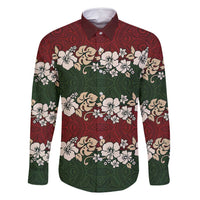 Hawaiian Hibiscus Christmas Color Family Matching Off Shoulder Maxi Dress and Hawaiian Shirt Unique LT01 Dad's Shirt - Long Sleeve Red - Polynesian Pride