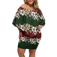 Hawaiian Hibiscus Christmas Color Family Matching Off Shoulder Short Dress and Hawaiian Shirt Unique LT01 Mom's Dress Red - Polynesian Pride