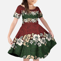 Hawaiian Hibiscus Christmas Color Family Matching Summer Maxi Dress and Hawaiian Shirt Unique LT01 Daughter's Dress Red - Polynesian Pride