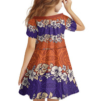 Hawaiian Hibiscus Family Matching Long Sleeve Bodycon Dress and Hawaiian Shirt Orange and Purple Unique LT01 - Polynesian Pride