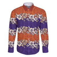 Hawaiian Hibiscus Family Matching Off The Shoulder Long Sleeve Dress and Hawaiian Shirt Orange and Purple Unique LT01 Dad's Shirt - Long Sleeve Orange - Polynesian Pride
