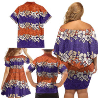 Hawaiian Hibiscus Family Matching Off Shoulder Short Dress and Hawaiian Shirt Orange and Purple Unique LT01 - Polynesian Pride