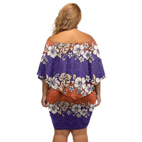 Hawaiian Hibiscus Family Matching Off Shoulder Short Dress and Hawaiian Shirt Orange and Purple Unique LT01 - Polynesian Pride