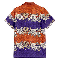 Hawaiian Hibiscus Family Matching Short Sleeve Bodycon Dress and Hawaiian Shirt Orange and Purple Unique LT01 - Polynesian Pride