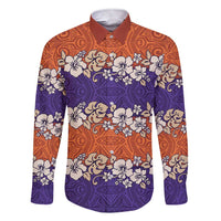 Hawaiian Hibiscus Family Matching Short Sleeve Bodycon Dress and Hawaiian Shirt Orange and Purple Unique LT01 Dad's Shirt - Long Sleeve Orange - Polynesian Pride