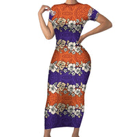 Hawaiian Hibiscus Family Matching Short Sleeve Bodycon Dress and Hawaiian Shirt Orange and Purple Unique LT01 Mom's Dress Orange - Polynesian Pride